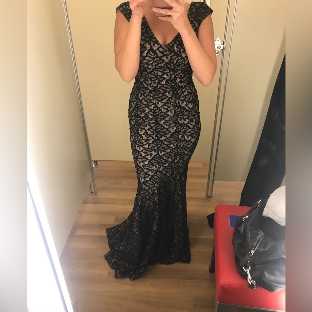 Formal black & tan dress.